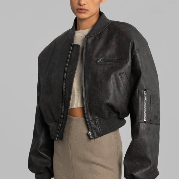 Frankie Shop Cropped Faux Leather Jacket - Picture 4 of 12